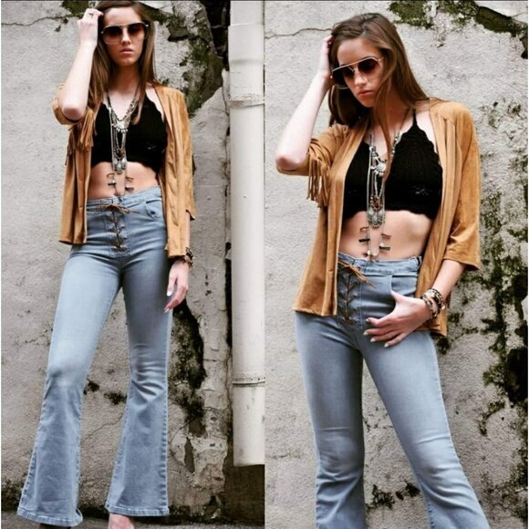 Ginger G fringed butter soft suede cardigan camel tan - Picture 4 of 5